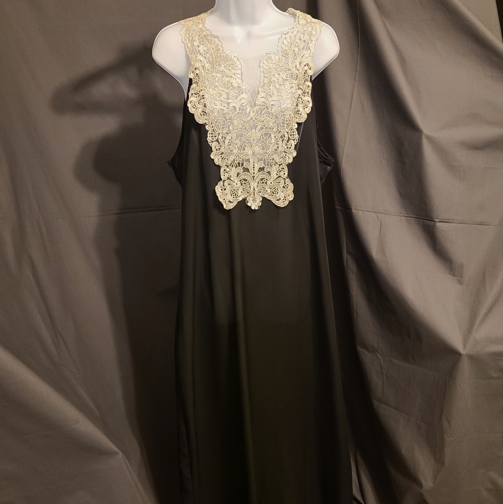 Woman's Sheer Long Black Dress with Ivory overlay, Size L